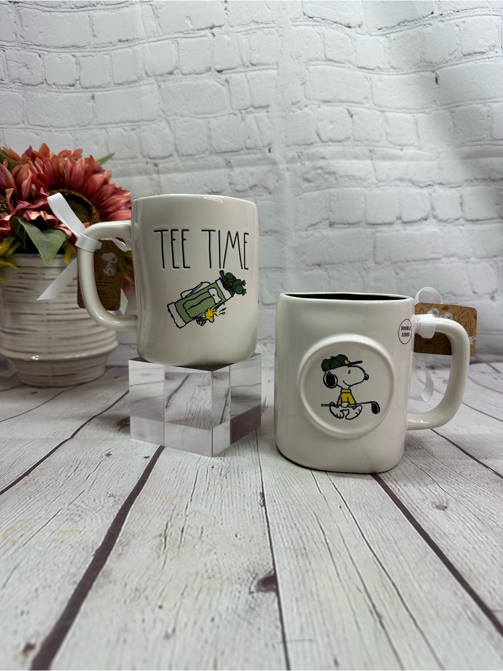 Rae Dunn Snoopy Peanuts golf TEE TIME Mug 2pc father's day farmhouse fandom